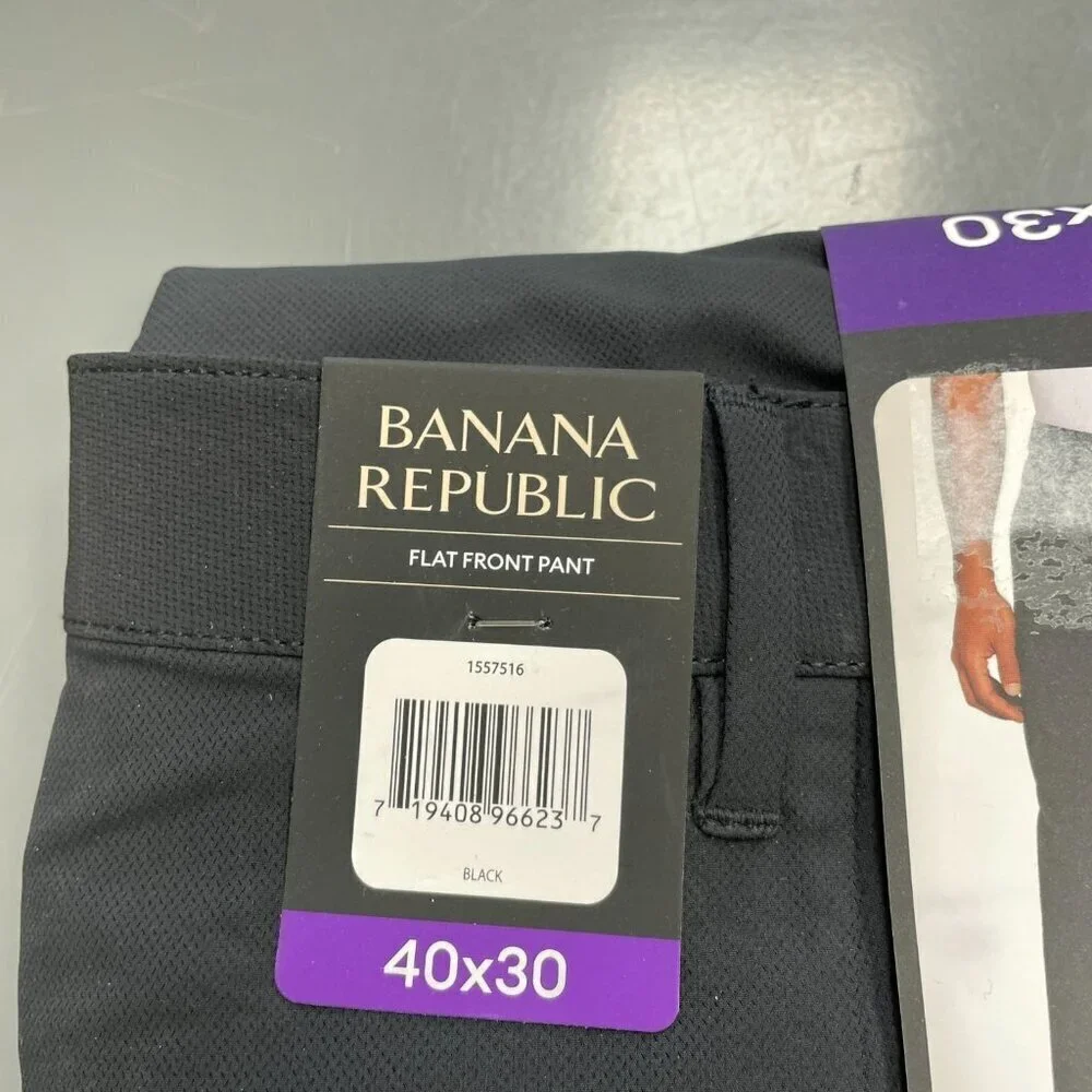 NEW Banana Republic Men's 40x30 Flat Front Pants Black 100% Polyester